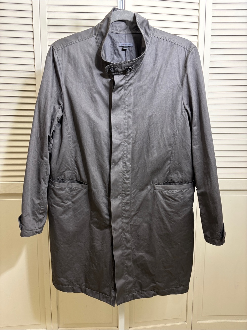 John Varvatos Gray Cotton & Linen Trench Coat Size 50